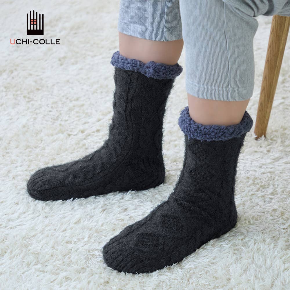 メンズ【裏ボア】ケーブル柄クルー丈ルームソックス【SALE】【くつしたの日対象】